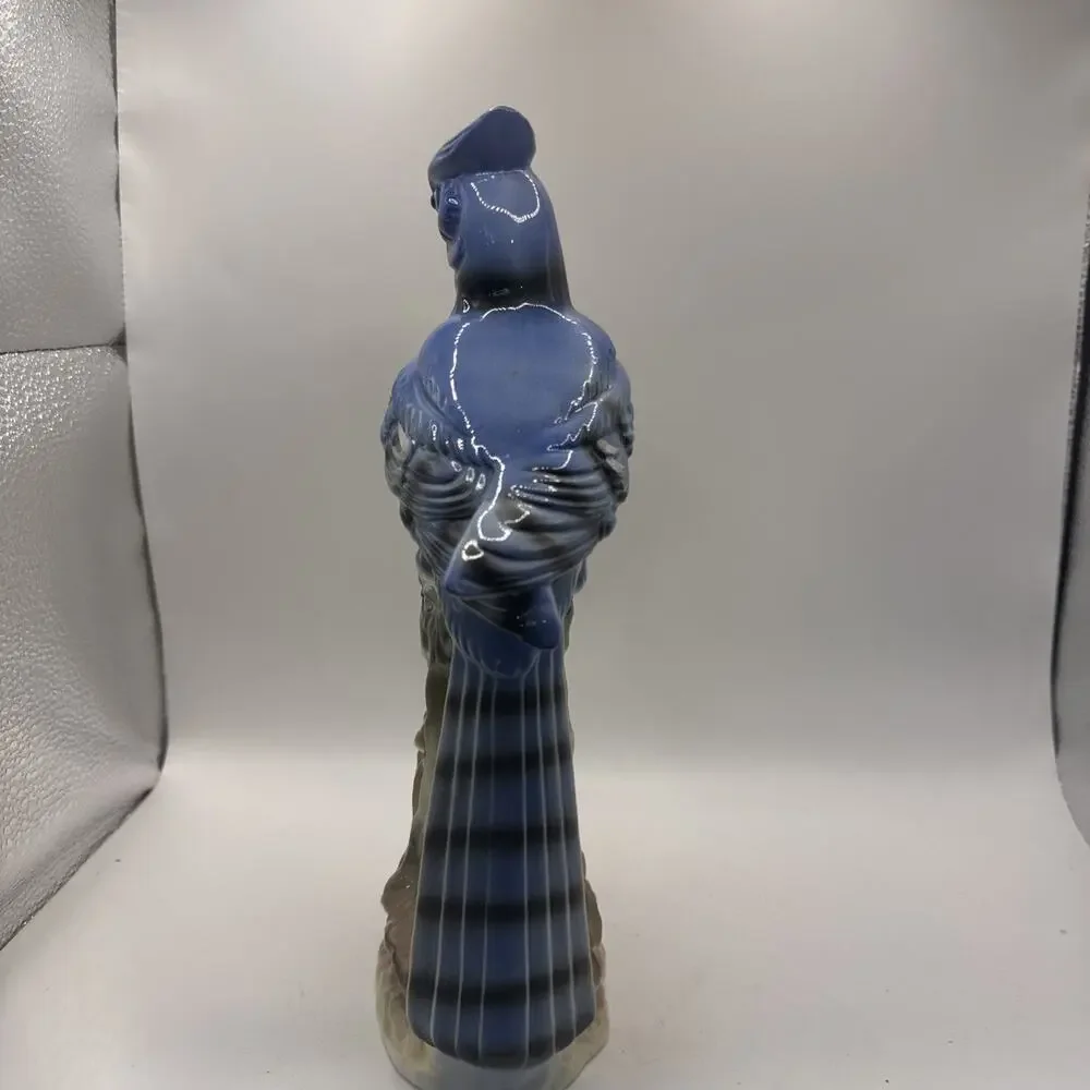 Vintage Porcelain Blue Jay Perched On Tree Stump *